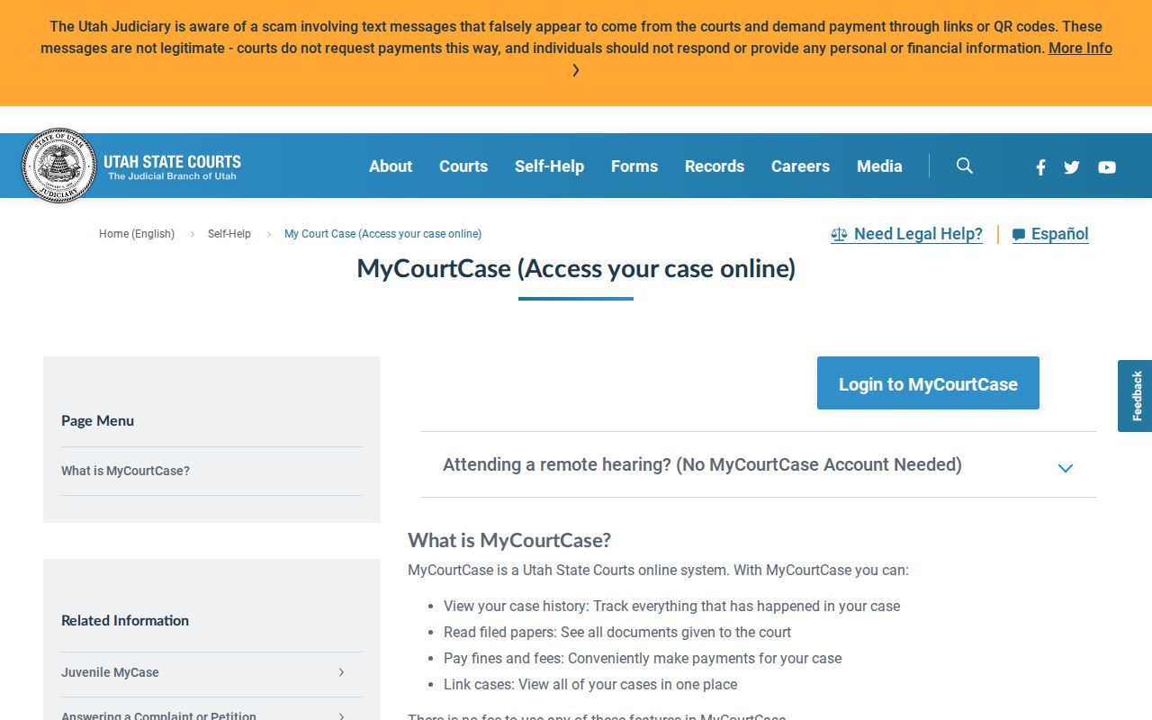Emery County warrant search, Utah Courts MyCourtCase party access guide