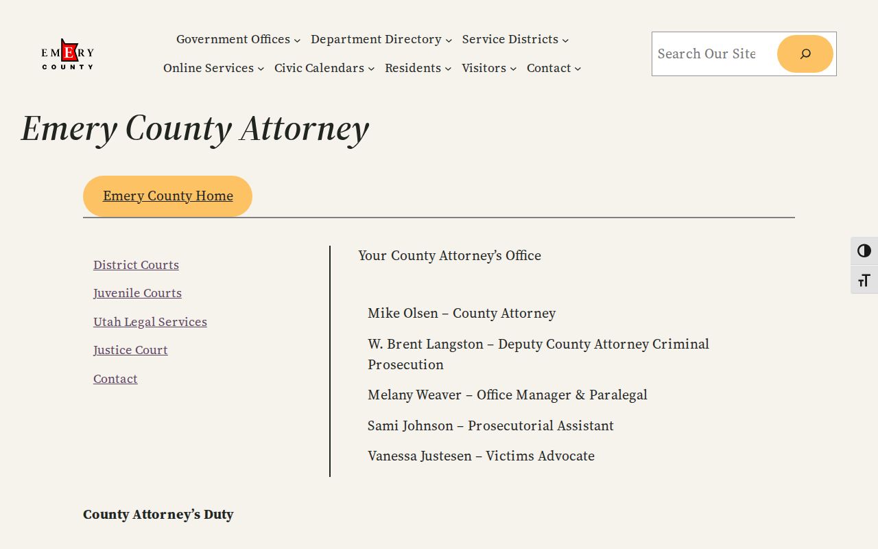 Emery County bench warrant guidance, official County Attorney information