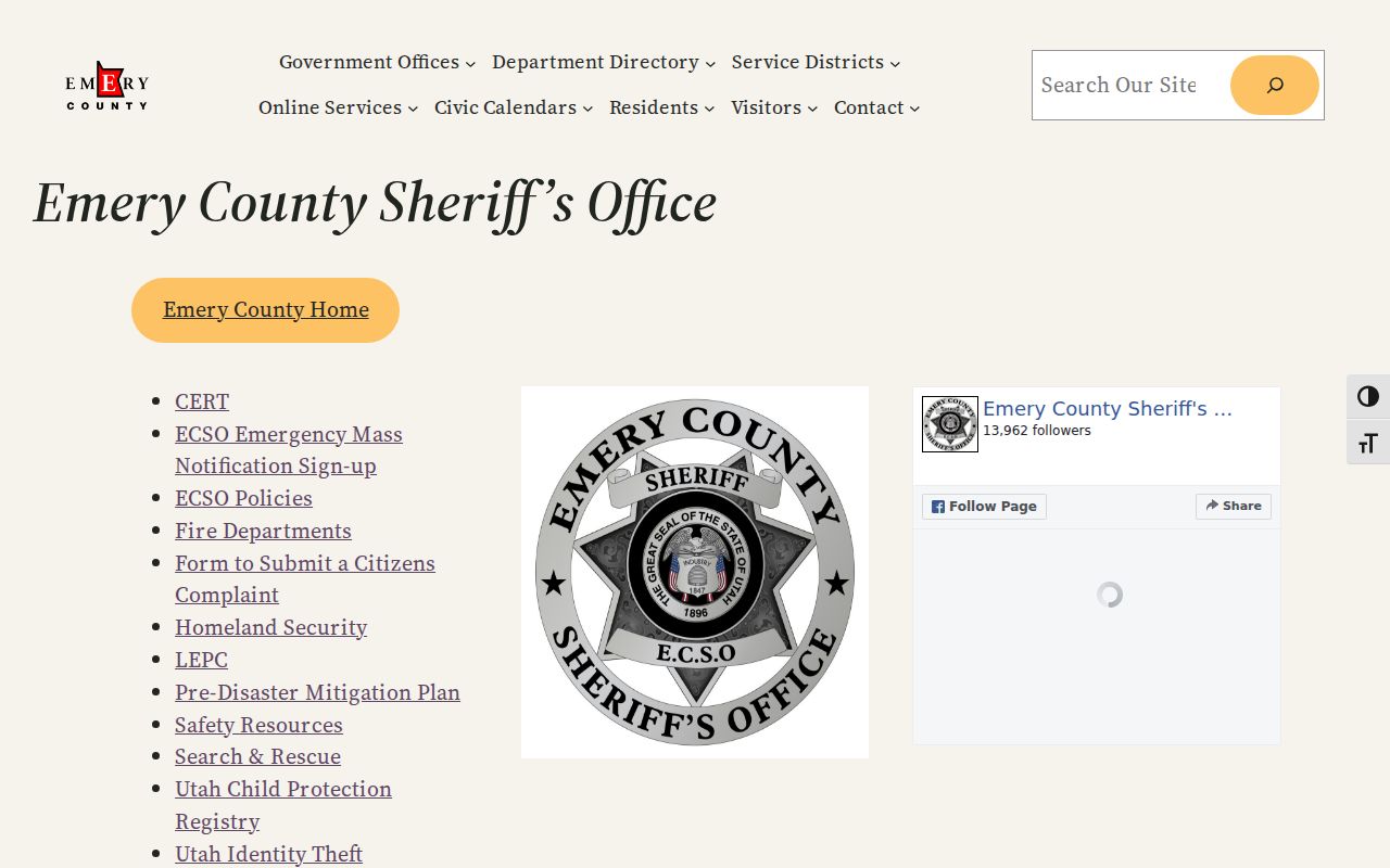 Emery County active warrant search, official sheriff contact page