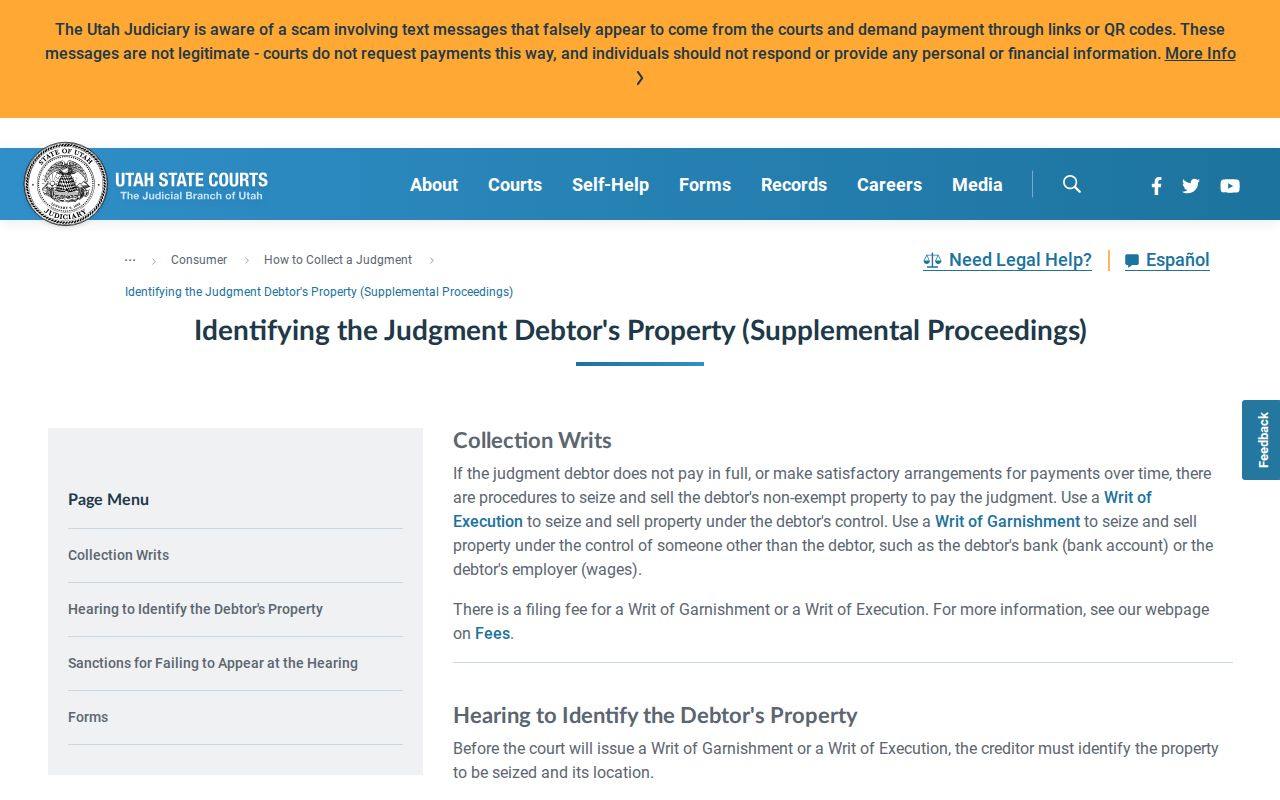 Emery County bench warrant context, Utah Courts supplemental proceeding