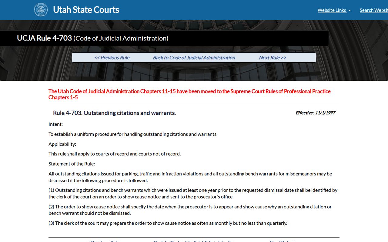 Emery County bench warrant information, Utah Rule 4-703