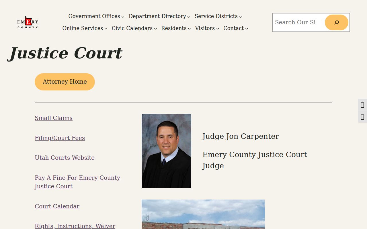 Emery County city-court warrant route, official Justice Court contact page