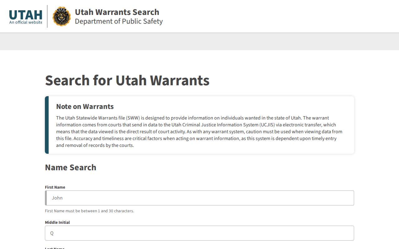 Emery County warrant search, blank Utah Statewide Warrants form